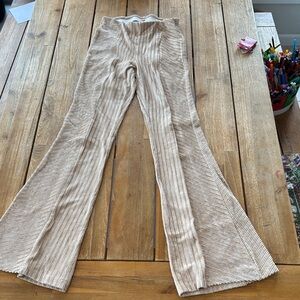 Free People Beige Striped Flare Pants